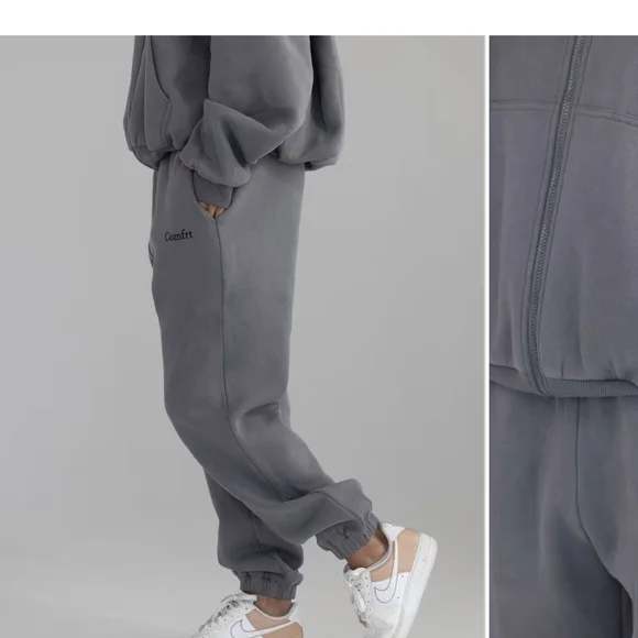 Comfort Cloud Oversized Wolf Gray Sweatpants And Zip Up Hoodie Men Women - Picture 2 of 9